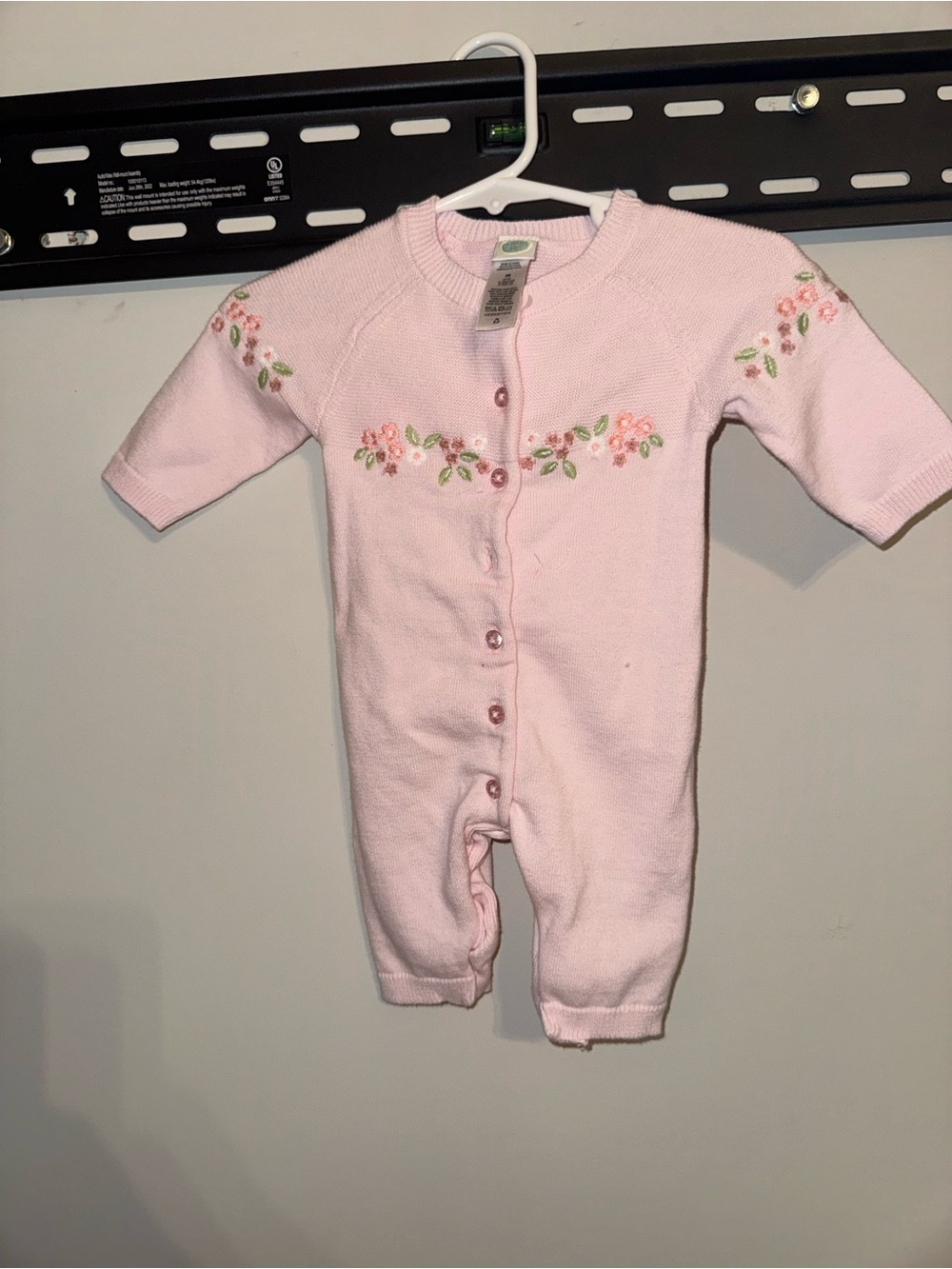 Little Me Light Pink Knit Floral Embroidered One-Piece